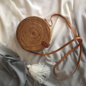 Round Rattan Bag with Side Pattern